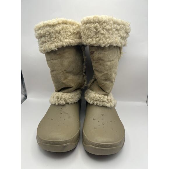 Crocs Womens Boots Mid Calf Tan Beige Faux Suede Size 8 - Picture 5 of 7